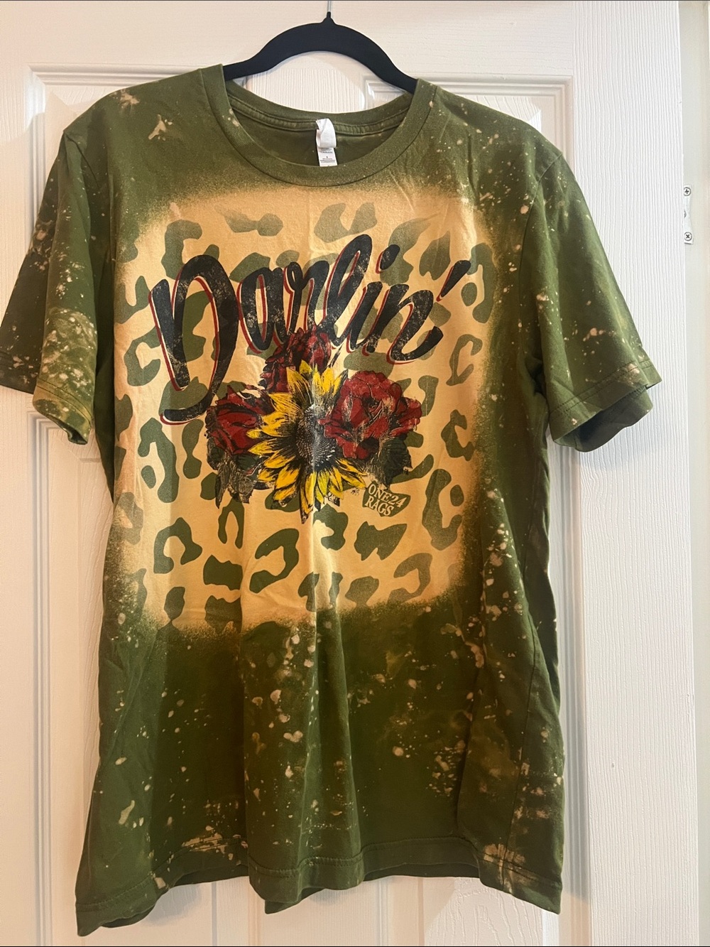 Bella Canvas Olive Green Graphic Tee with Sunflower & Floral Artwork